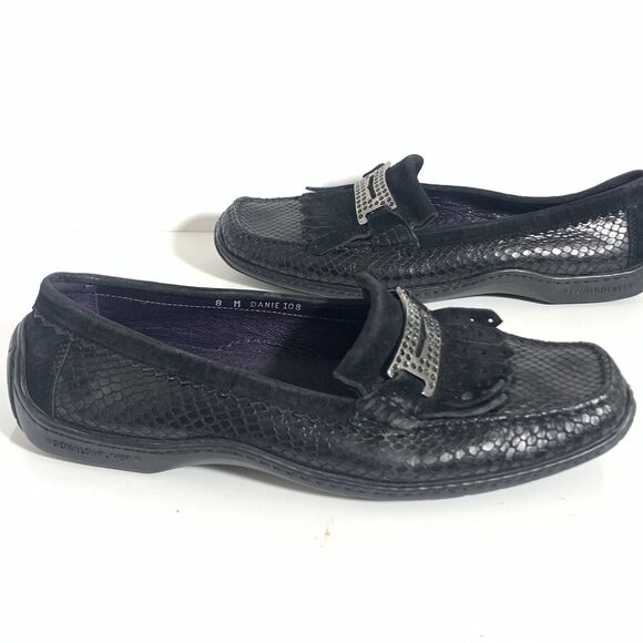 Donald J. Pliner Black Snake Textured Leather Buckle Loafers Danie Size 8 Womens - Picture 7 of 12